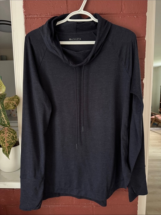 Athleta Tops - Athleta Breezy Cowl Neck Hoodie in Navy with Drawstring and Thumbholes Large